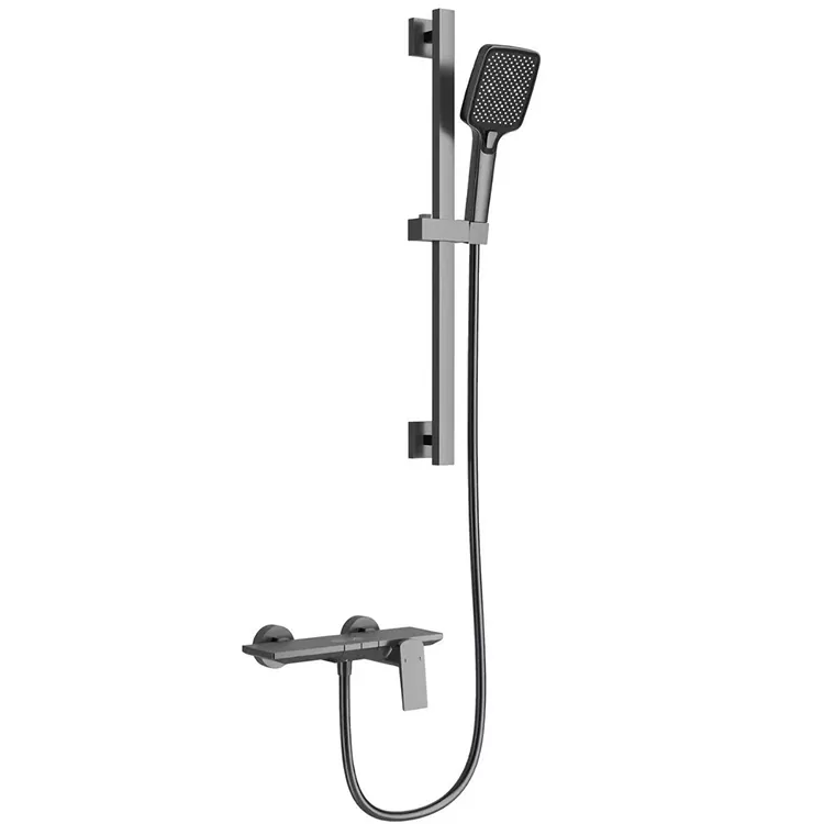 समायोज्य स्लाइड बारसह गनमेटल ग्रे स्क्वेअर शॉवर सेट