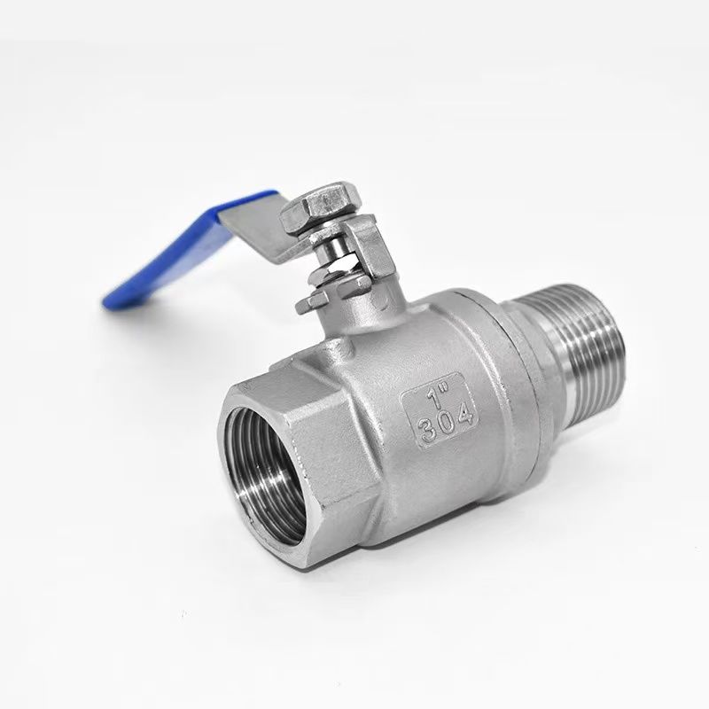 Two-piece internal and external thread ball valve
